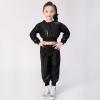 2Pcs Girls Dance Outfits Cropped Sequin Jacket Pants Set, Kids Hip Hop Dance Costumes for 80s 90s (Black, 3-4 Years) view 3