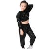 2Pcs Girls Dance Outfits Cropped Sequin Jacket Pants Set, Kids Hip Hop Dance Costumes for 80s 90s (Black, 3-4 Years) view 4