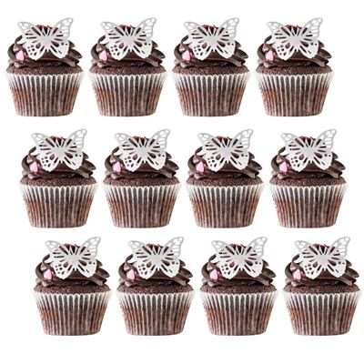 12PCS Silver Paper Butterfly Cupcake Toppers, 3D Butterfly Wedding Birthday Cake Decor, Suitable for Photography Background, Dessert Table and Refrigerator Stickers