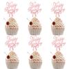 12PCS Rose Gold Happy Birthday Cupcake Toppers Set, Handwritten Font Bow Birthday Cake Toppers, Trendy Girl Birthday Party Cake Decoration view 1