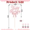 12PCS Rose Gold Happy Birthday Cupcake Toppers Set, Handwritten Font Bow Birthday Cake Toppers, Trendy Girl Birthday Party Cake Decoration view 4
