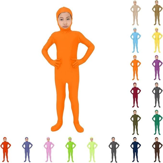 2025 Orange Jumpsuit Kids Full Open Face Spandex Halloween Bodysuit Stretch Unitard Child Cute (Green, 10-14 Years)