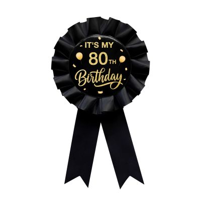 It's My 80th Birthday Tinplate Badge Pin Black Satin Fabric 80 Year Old Birthday Themed Button Pin Party Decorations Award Ribbon Badge