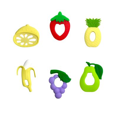 6-Pack Baby Teething Toys - Soft Silicone Teethers with Fruit Shapes (Banana, Grape, Lemon, Pear, Strawberry, Pineapple) | Freezer Safe, Non-Toxic, Soothing Sensory Stimulation