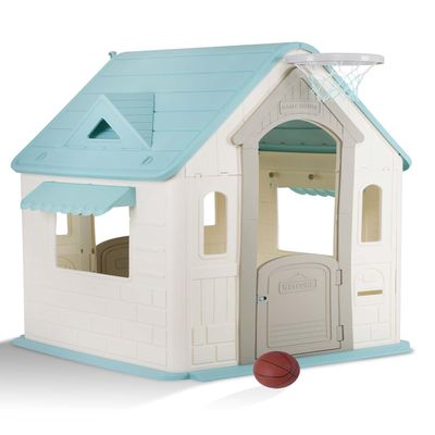 Outdoor Play House for Kids, Kids Playhouse Outdoor Indoor Cottage Toddler Playhouse with Basketball