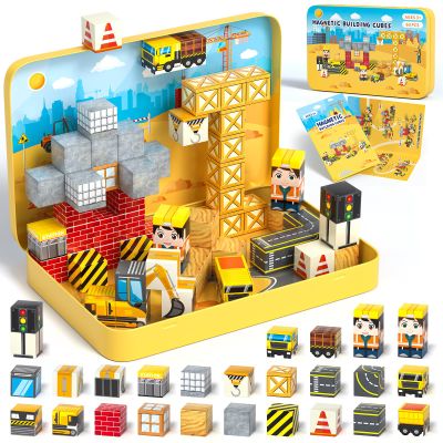 Axirata 60PCS Mini Magnetic Blocks Travel Set for Kids, Mini Magnetic Tiles Building Cubes with Portable Iron Box, STEM Construction Sensory Toy for Toddler Boys Girls Age 3-5 4-8 8-12+