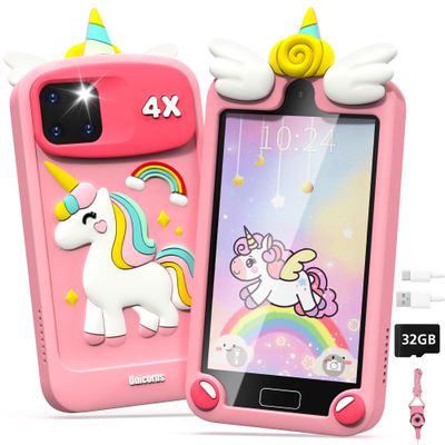 Kids Smart Phone for Girls, Toddler Birthday Gifts for Girl 3 4 5 6 7 8 9 10 Year Old, Kids Toy Cell Phone with 4" Touchscreen Cameras, Music, Games, Travel Preschool Learning Education Toy
