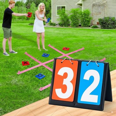 Giant Tic Tac Toe Outdoor Game 4ft x 4ft Portable Bean Bag Toss for Family Kids and Adults with Tabletop Scoreboard Yard Game Set in Pink