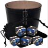 Authentic Casino Dice w/Pouch + Genuine Leather Cup Wide Opening (No Lining Natural, Las Vegas Flamingo Blue Polished) view 1
