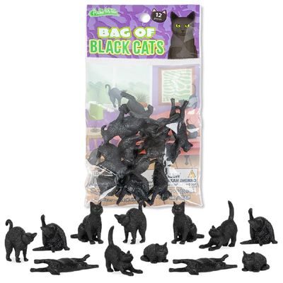 Archie McPhee Cat Lover/Crazy Cat Lady Bag of 12 Miniature Soft Vinyl Cats (Black)