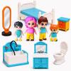 FUNERICA Dollhouse Family People Figures with Miniature Dollhouse Furniture and Accessories (Bed & Bath Family Set) view 1