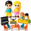 FUNERICA Dollhouse Family People Figures with Miniature Dollhouse Furniture and Accessories (Living & Dining Family Set) view 1
