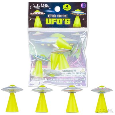 Archie McPhee Itty Bitty UFOs - Bag of 4 Miniature Soft Vinyl Figures