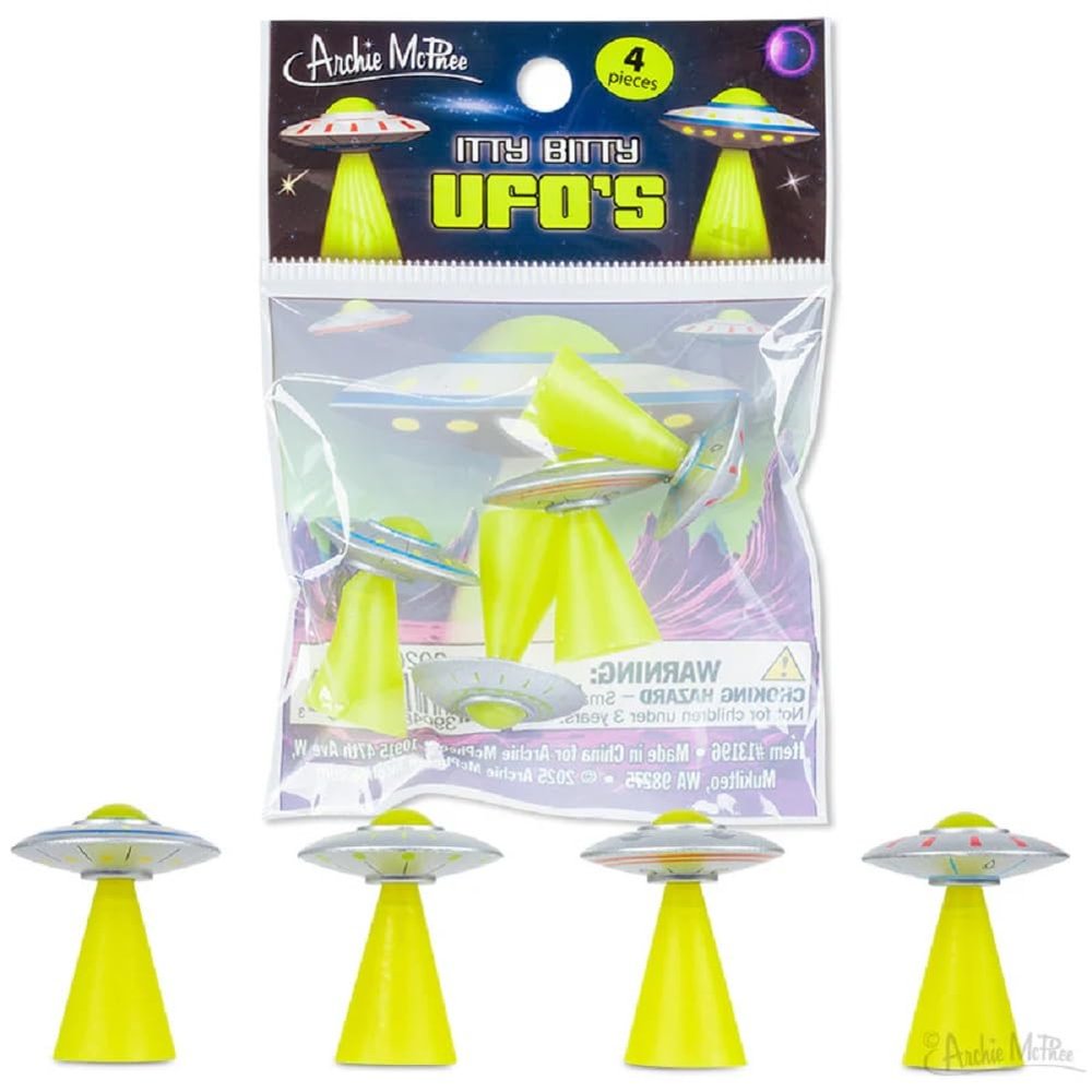 Archie McPhee Itty Bitty UFOs - Bag of 4 Miniature Soft Vinyl Figures
