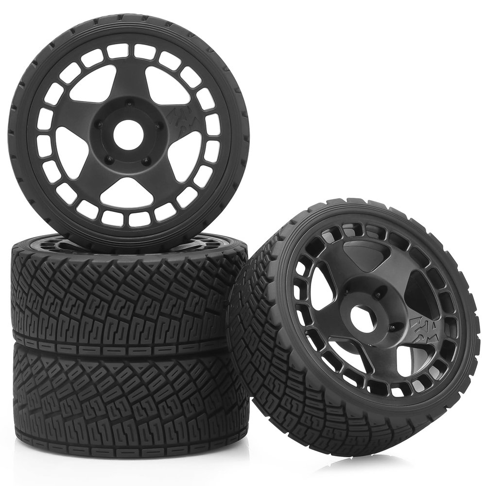 1/8 1/7 RC On Road Tires, daitoku 17mm Hex RC Car Tires and Wheels for 1/8 1/7 ARRMA Losi Kyosho GT2 W10 Tamiya HPI WR8 HSP - Black