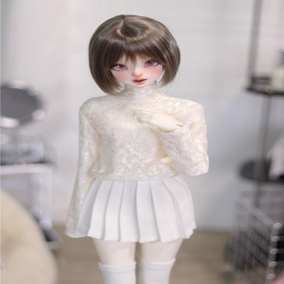 Doll Clothes Long Sleeve Floral Lace Shirt for 1/3 1/4 BJD Dolls Accessories(White,1/3)
