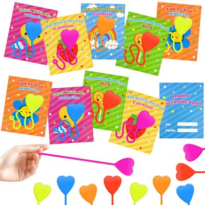Valentine Sticky Hand Toys with Cards for Kids Classroom,20 Pack Slappy Sticky Hands Valentine Gifts for Toddlers,Non Candy Party Favors Goodie Bag Stuffers,School Treats Trinkets Prizes for Boy Girl