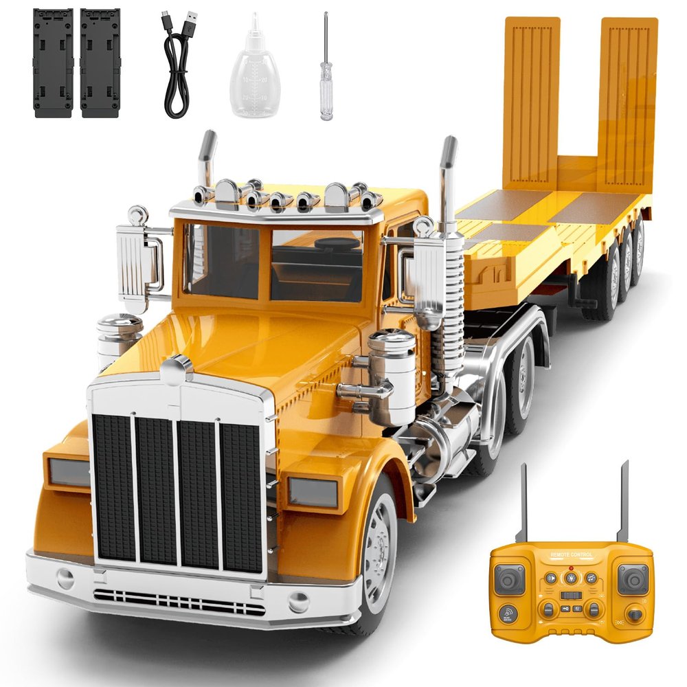 39.6" Giant RC Semi-Trailer Truck for Kids | 1:12 Scale 16-Channel Remote Control Transport Truck with Lights & Sounds, Rechargeable Construction Vehicle Toy, Birthday Gift for Boys Ages 6+ (2026 New)