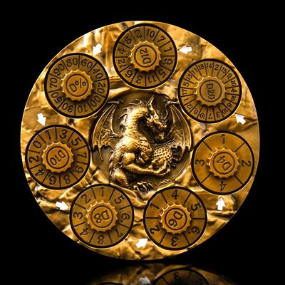 7-in-1 Spinner Dice Set 3D Metal Dragon-Embossed Polyhedral RPG Accessory Role Playing Dice for Dungeons & Dragons, Pathfinder, RPG and Tabletop Games (D4, D6, D8, D10, D%, D12, D20) Gold