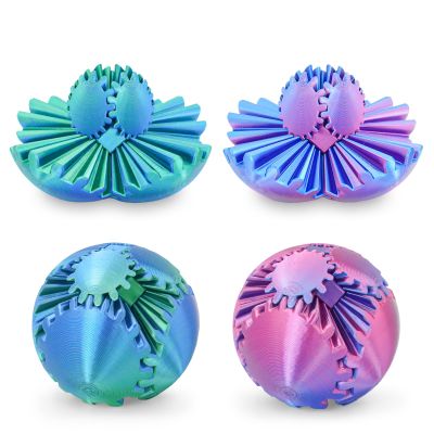 2 Pack Gear Ball Fidget Toys,3D Printed Stress Relief GearSphere Spin Cube for Adults & Kids, Anxiety Relieving Desk Toy Gifts (2PCs-Multicolor)