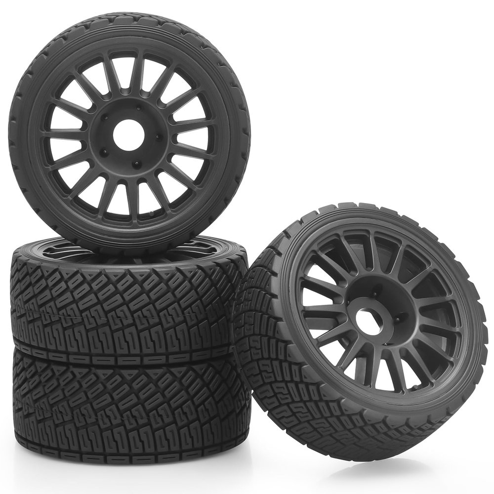 1/8 1/7 RC On Road Tires, daitoku 17mm Hex RC Wheel and Tires for 1/8 1/7 ARRMA Losi Kyosho GT2 W10 Tamiya HPI WR8 HSP - Style D (Black)
