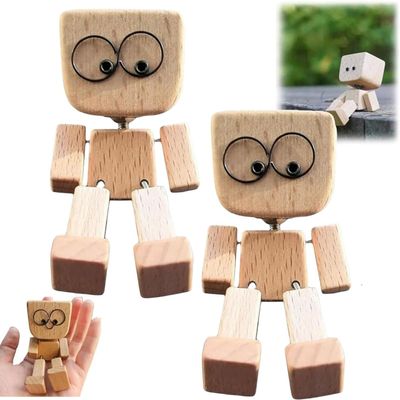 DUARIHA Shaking Wooden Man Figurine,Charming Little Wooden Figure That Sways with 12PCS Magnetic Expressions,Portable Handmade Car Ornament Desktop Decor,Creative Gift (2pc)
