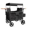 GEHPYYDS 4 Seater Wagon,Collapsible Stroller Wagon,Wa-gon Cart Featuring 4 High Seat with 5-Point Harnesses, Sunshade and Side Pockets, Push Bar Wa-gon Stroller for 0-6 Years Black view 1