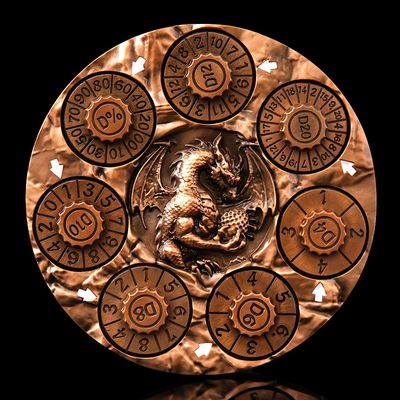 7-in-1 Spinner Dice Set 3D Metal Dragon-Embossed Polyhedral RPG Accessory Role Playing Dice for Dungeons & Dragons, Pathfinder, RPG and Tabletop Games (D4, D6, D8, D10, D%, D12, D20) Copper