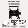 GEHPYYDS Foldable Double Push Bar Stroller Wagon Featuring 4 High Seat for 4 Kids,Kids Wagon Stroller,5-Point Harness & Storage Organizer,for Outdoor Trips,for 0-6 Years Grey view 4