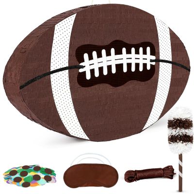 25" Football Pinata for Birthday Party, Sports Themed Party Decorations with Stick & Blindfold, Small American Football Pinata for Kids Boys, Fillable Paper Mache Centerpiece for Game Day Event Favors