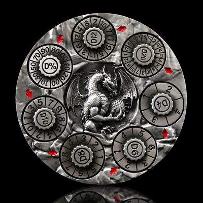 7-in-1 Spinner Dice Set 3D Metal Dragon-Embossed Polyhedral RPG Accessory Role Playing Dice for Dungeons & Dragons, Pathfinder, RPG and Tabletop Games (D4, D6, D8, D10, D%, D12, D20) Sliver