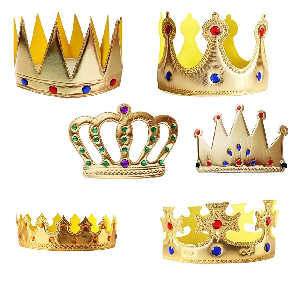 6 Piece Birthday King Crowns, Gold Foam Prince and Princess Crowns, King and Queen Party Hats with Gem Design, Headwear for Kids, Boys & Girls Birthday Party Supplies, Christmas Event Decorations