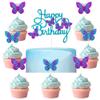 13 PCS Blue & Purple Happy Birthday Cake Toppers 3D Double-Layer Butterfly Cupcake Decorations for Birthday Parties and Baby Showers Cake Decor view 1