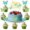 13 PCS Gold & Blue Happy Birthday Cake Toppers 3D Double-Layer Butterfly Cupcake Decorations for Birthday Parties and Baby Showers Cake Decor view 1