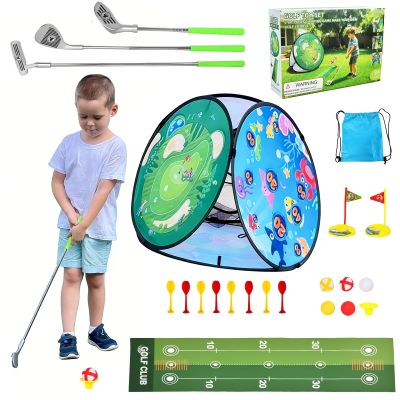 AOSITE Toddler Golf Set, 5 in 1 Kids Sticky Golf Games Toys with 3 Golf Clubs, Putting Mat, 4-Sided Chipping Net, Golf Sport for Kid, Indoor Outdoor Toy Kids Golf Set Activitie Party Birthday Gift 3+