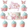 13 PCS Pink Happy Birthday Cake Toppers 3D Double-Layer Butterfly Cupcake Decorations for Birthday Parties and Baby Showers Cake Decor view 1