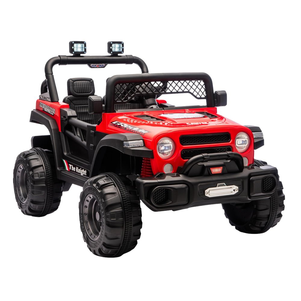 12V Kids Ride On Truck Car with Remote Control, Electric Car for Kids with LED Lights/Music/Suspension, Double Doors & Safety Belt, Off-Road Toys Gift for Boys Girls