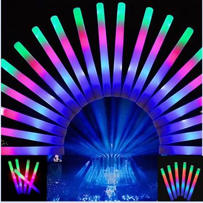 100 pcs LED Foam Glow Sticks, Glow-in-the-Dark Party 3-Mode Flashing, Reusable Foam Light for birthdays,concerts,carnivals,Weddings,Halloween,Christmas and New Year's Eve