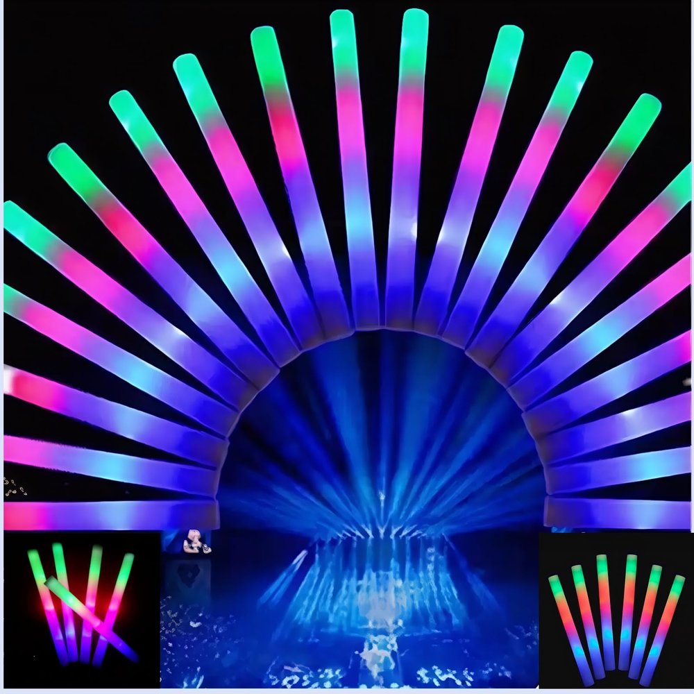 100 pcs LED Foam Glow Sticks, Glow-in-the-Dark Party 3-Mode Flashing, Reusable Foam Light for birthdays,concerts,carnivals,Weddings,Halloween,Christmas and New Year's Eve