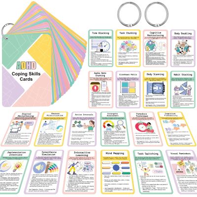 25 Pcs ADHD Coping Skills Cards Emotional Regulation Tool Time Management Therapy Stress Relief Calm Down Corner Supplies Focus Training ADHD Tools for Adults Teens