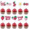 10 pieces Strawberry Sweet One Cupcake Decorations - Red, Green, Pink 1st Birthday Cupcake Inserts - Suitable for baby's 1st birthday, baby garden party decorations view 1