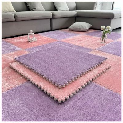 10-Pack Interlocking Plush Foam Floor Mats - Soft and Fluffy 24x24 Inch Jigsaw Carpet Tiles with Non-Slip Bottom for Easy Storage