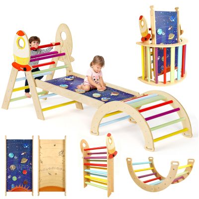 CypherX Land Pikler Triangle Set, 8 in 1 Pickler Climbing Set, Foldable Wooden Climbing Toys, Montessori Foldable Climbing Gifts, Indoor Playground Jungle Gyms with Arch Ramp and Ladder for 1-6