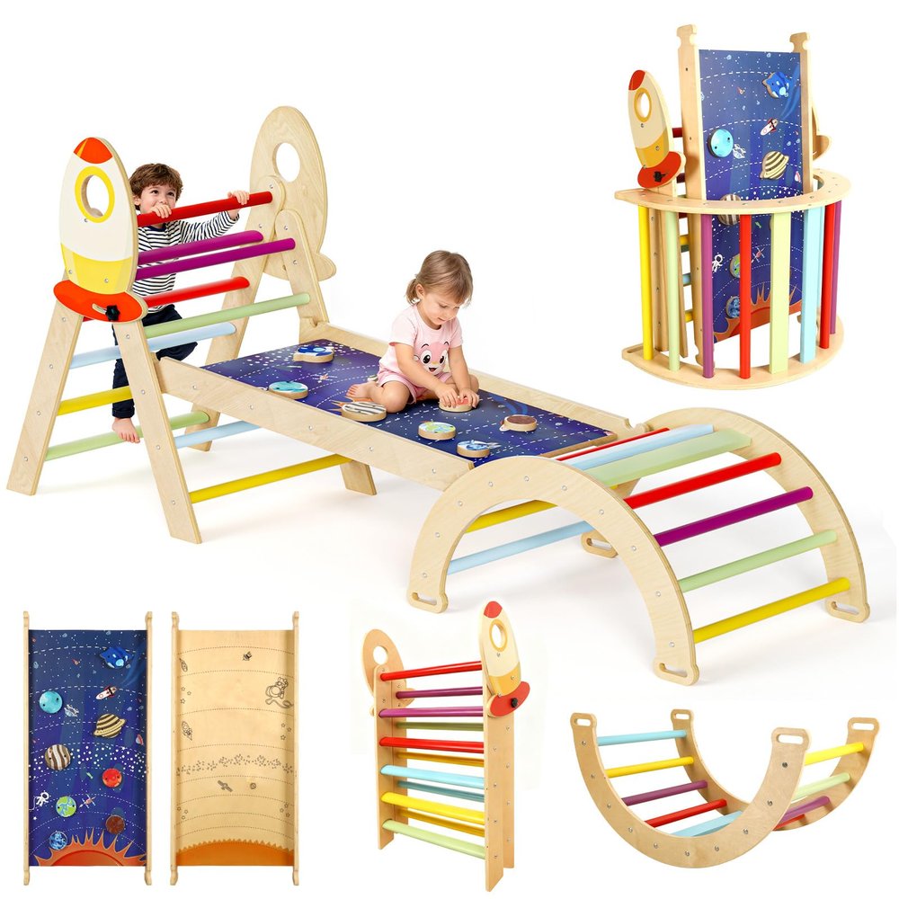 CypherX Land Pikler Triangle Set, 8 in 1 Pickler Climbing Set, Foldable Wooden Climbing Toys, Montessori Foldable Climbing Gifts, Indoor Playground Jungle Gyms with Arch Ramp and Ladder for 1-6