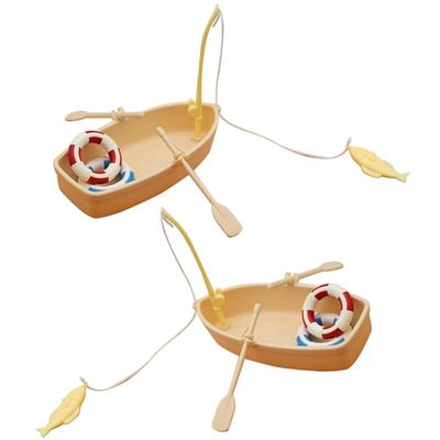 Bloepum 2 Sets Swimming Ring Miniature Boat Life Ring Oars Canoe Boat Cruise Toy Plastic Sailboat Household