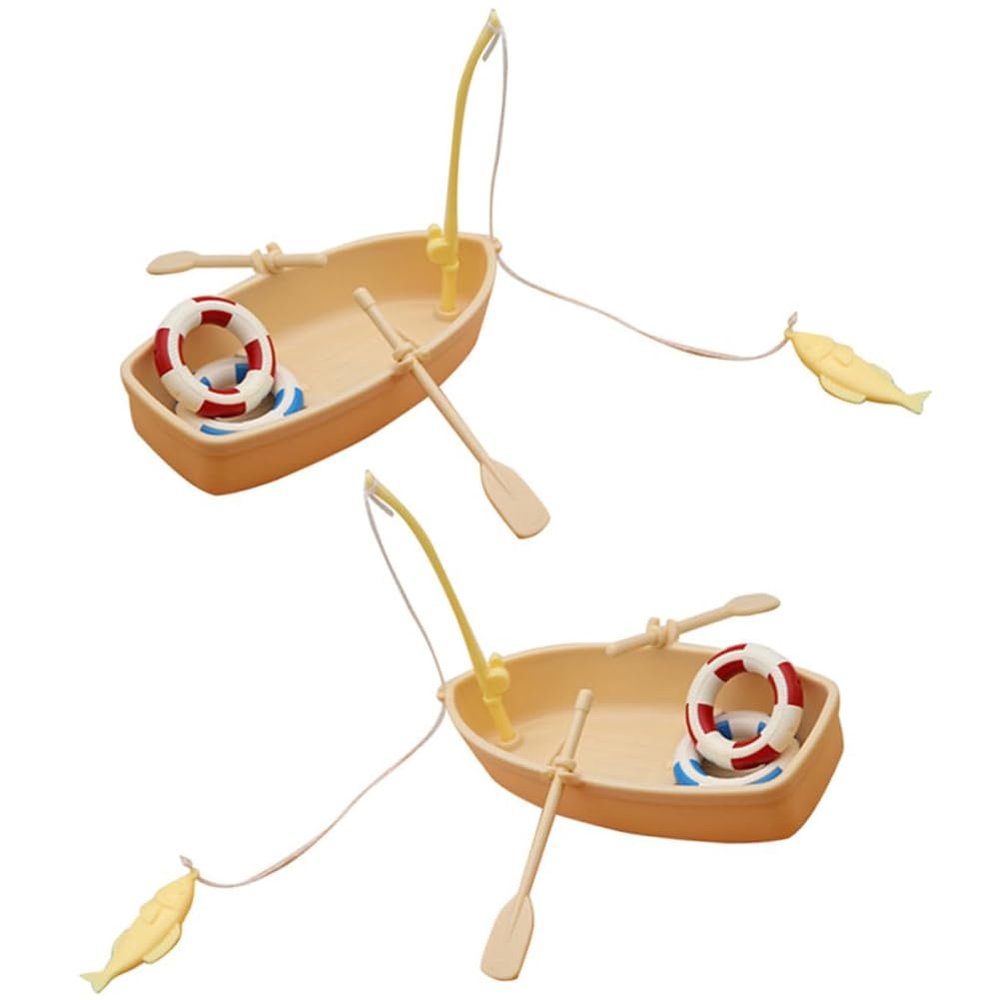 Bloepum 2 Sets Swimming Ring Miniature Boat Life Ring Oars Canoe Boat Cruise Toy Plastic Sailboat Household