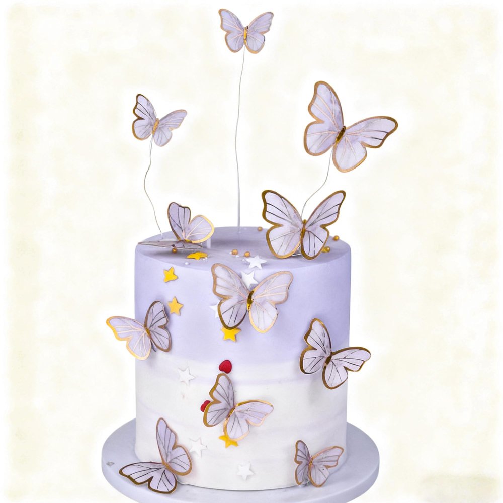 11Pieces Purple Butterfly Birthday Cake Decorations - 3D Butterfly Cupcake Decorations - Women's Girls Birthday Party, Wedding Cake Supplies