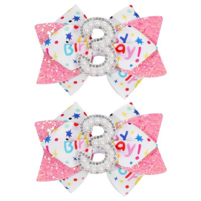 2PCS Hair Bows for Baby Girls Birthday - Glitter 2nd Birthday Hair Bow Sweet Theme with Ice Cream Party, Pink Hair Accessories for Baby Toddler 1 2 3 4 5 6 Years, Outfit & Decorations