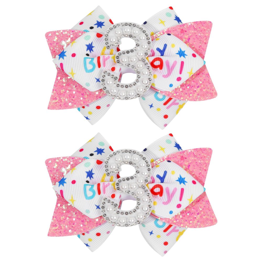 2PCS Hair Bows for Baby Girls Birthday - Glitter 2nd Birthday Hair Bow Sweet Theme with Ice Cream Party, Pink Hair Accessories for Baby Toddler 1 2 3 4 5 6 Years, Outfit & Decorations