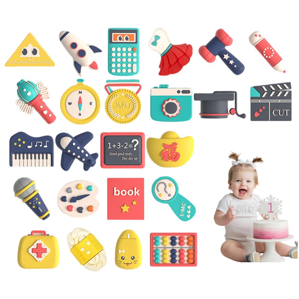 NIDONE Korean Decorations, 24Pcs Doljabi Set Safe Zhuazhou Set Items Birthday Presents Cartoon 1st Birthday Traditional Doljanchi Baby Toys Korean Ceremony, Girl